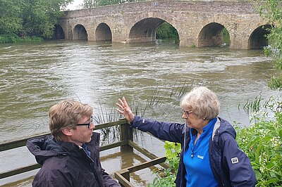 Dan with Cllr Liz Turier by the river Avon